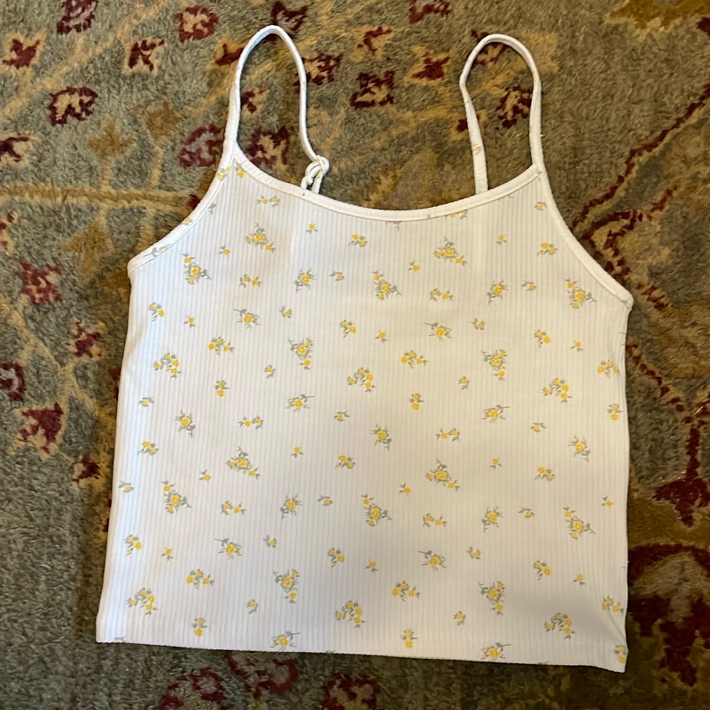 Xs Feminine Flowered, Ribbed American Eagle Tank Top With Adjustable Straps